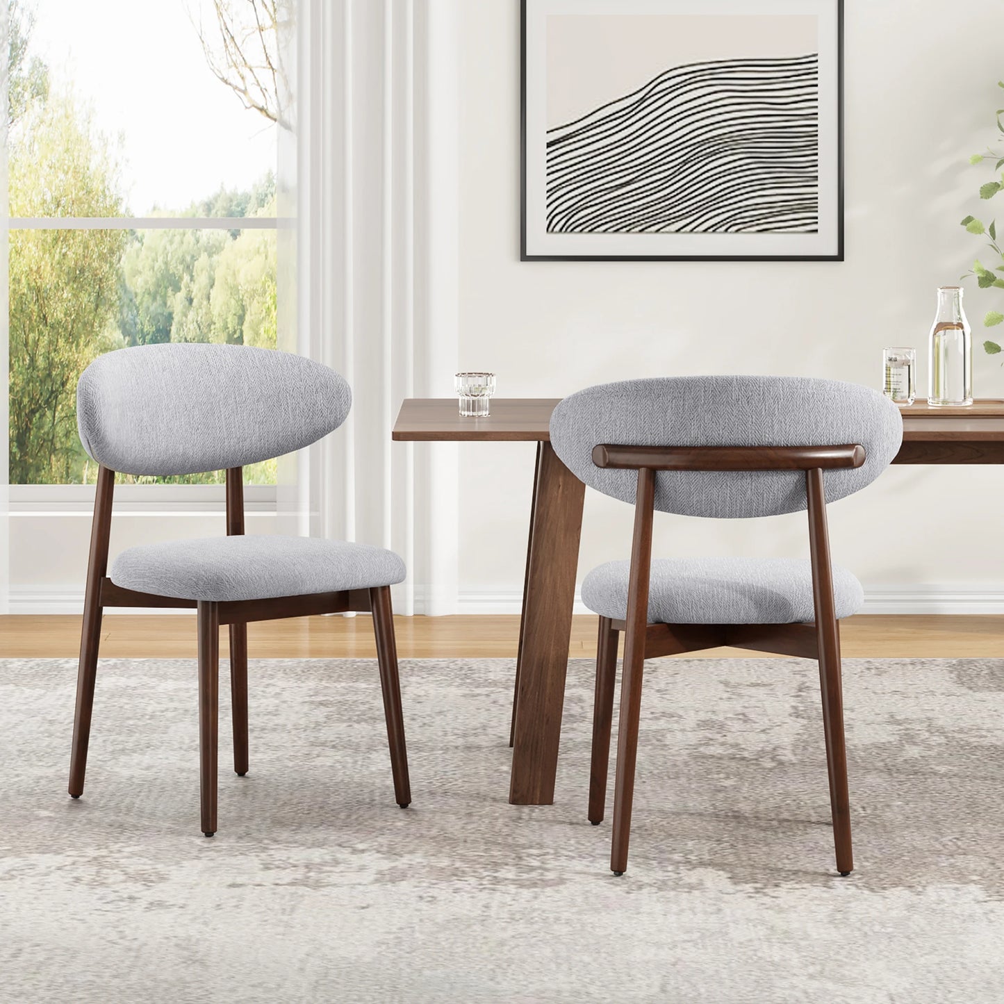 Farini Solid Wood Dining Chairs Set of 2 with Modern Fabric Upholstered for Dining Room