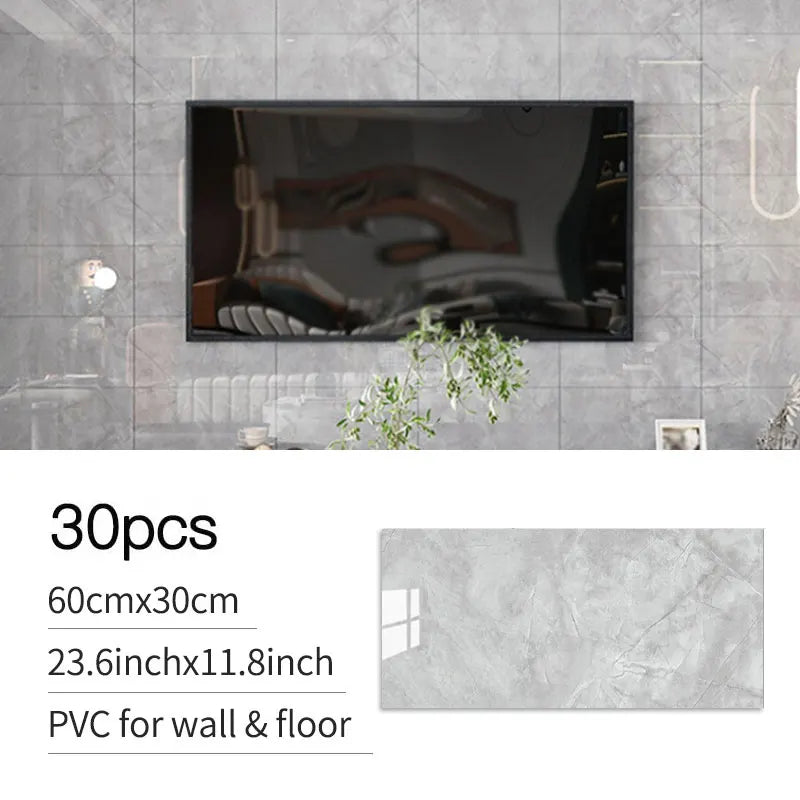 30 Pack Imitation Marble Ceramic Tile Wall Stickers,Thick Self-Adhesive PVC Wall Panels for Home Decor-Strong Adhesive Backing