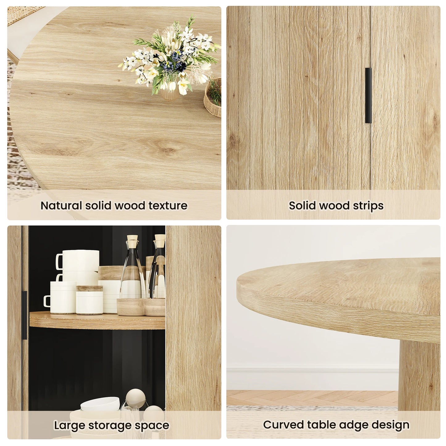 FARINI Round Dining Table Modern Wood With Metal Base