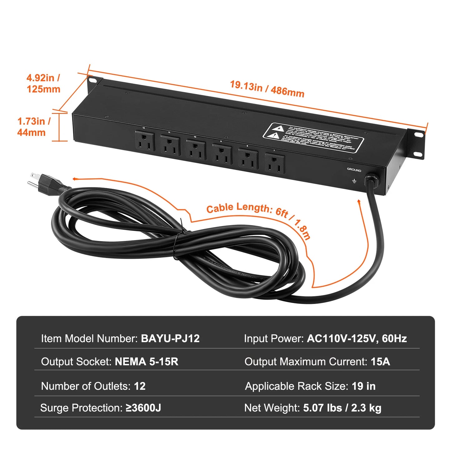 SucceBuy 1U PDU 8/10/12 Outlets 110-125V/15A Rack Mount Power Strip Fits Standard 19 Server Racks Ideal for Home and Office