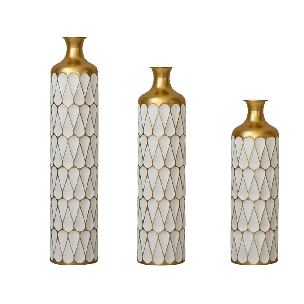 Floor Metal Vase 3-piece Set, Modern Home Metal Decoration Drop-shaped Vase, Big Standing Vase For Living Room Corner Hallway