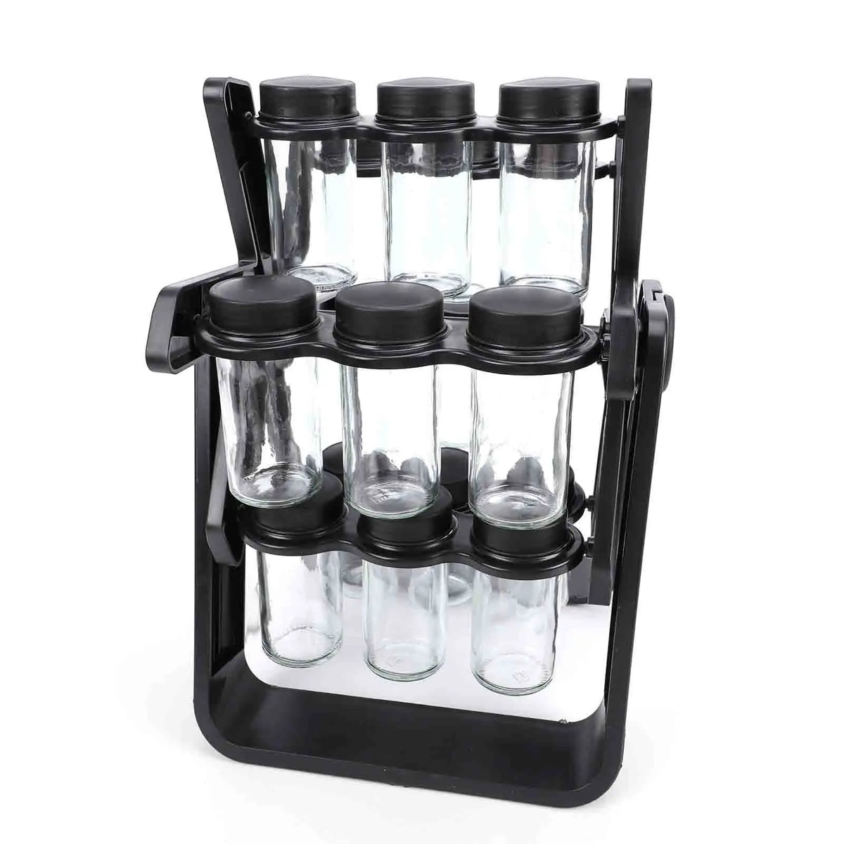 Rotating Glass Spice Rack Organizer With Labels And Funnel
