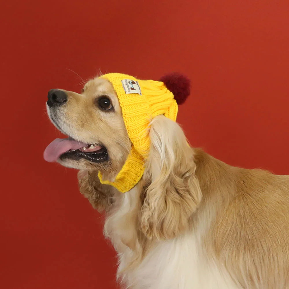 Christmas Knit Hats for Dogs and Cats Puppy Caps Winter Knitted Beanies Hats with Faux Fur Pom Warm Knit Doggie Cap Pet Supplies
