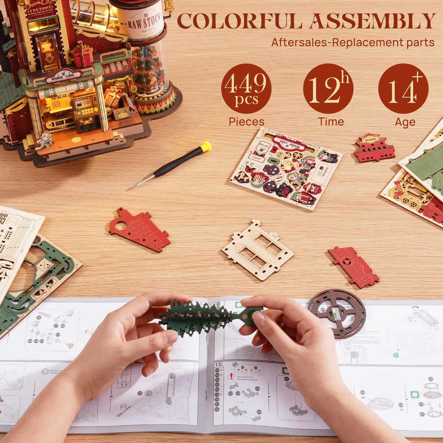 Robotime Rokr Dream Gift Factory 3D Wooden Puzzle Home Decor with Light and Music Unique Birthday Gift for Teens Adults