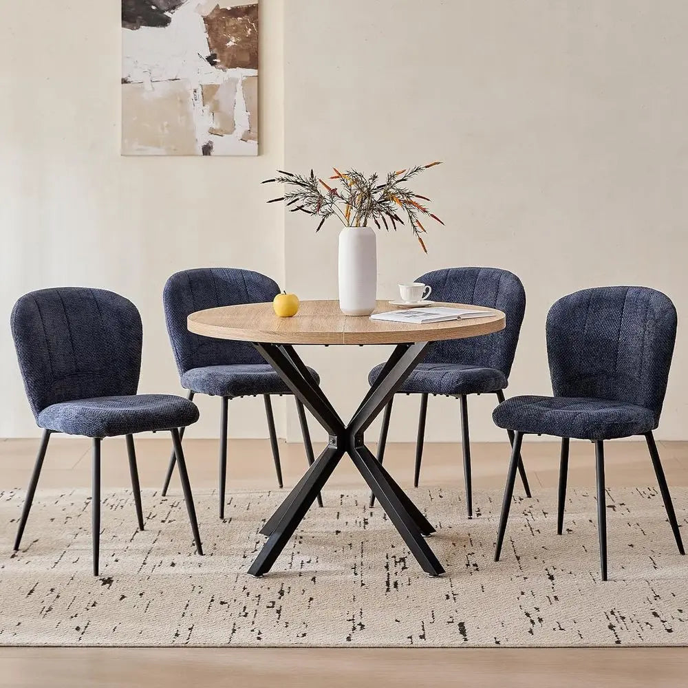39" Round Dining Table Set or 4, Century Kitchen Table with 4 Upholstered Accent Dining Chairs or Aparent Living Room Space Savi