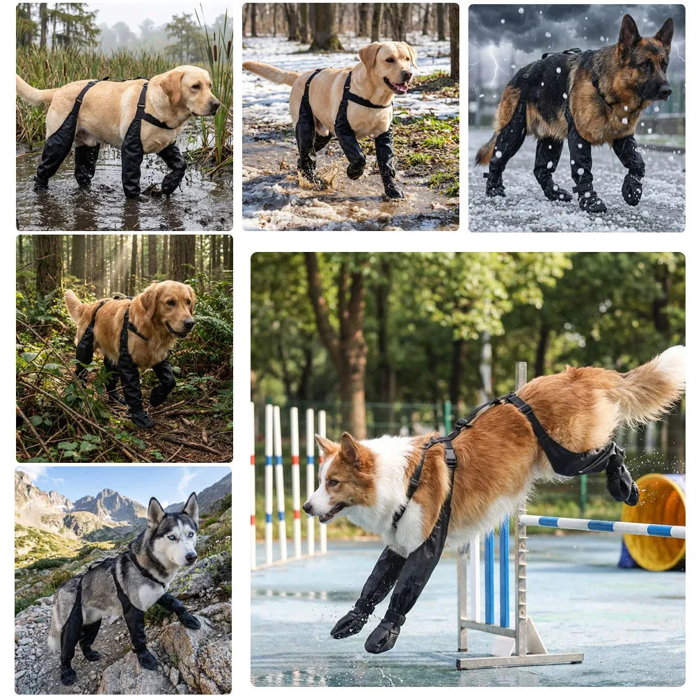 Dog Full-Leg Waterproof Protectors Mud & Stain Resistant Non-Slip Dog Shoes Perfect for Medium & Small Pet Breeds in Rainy Days