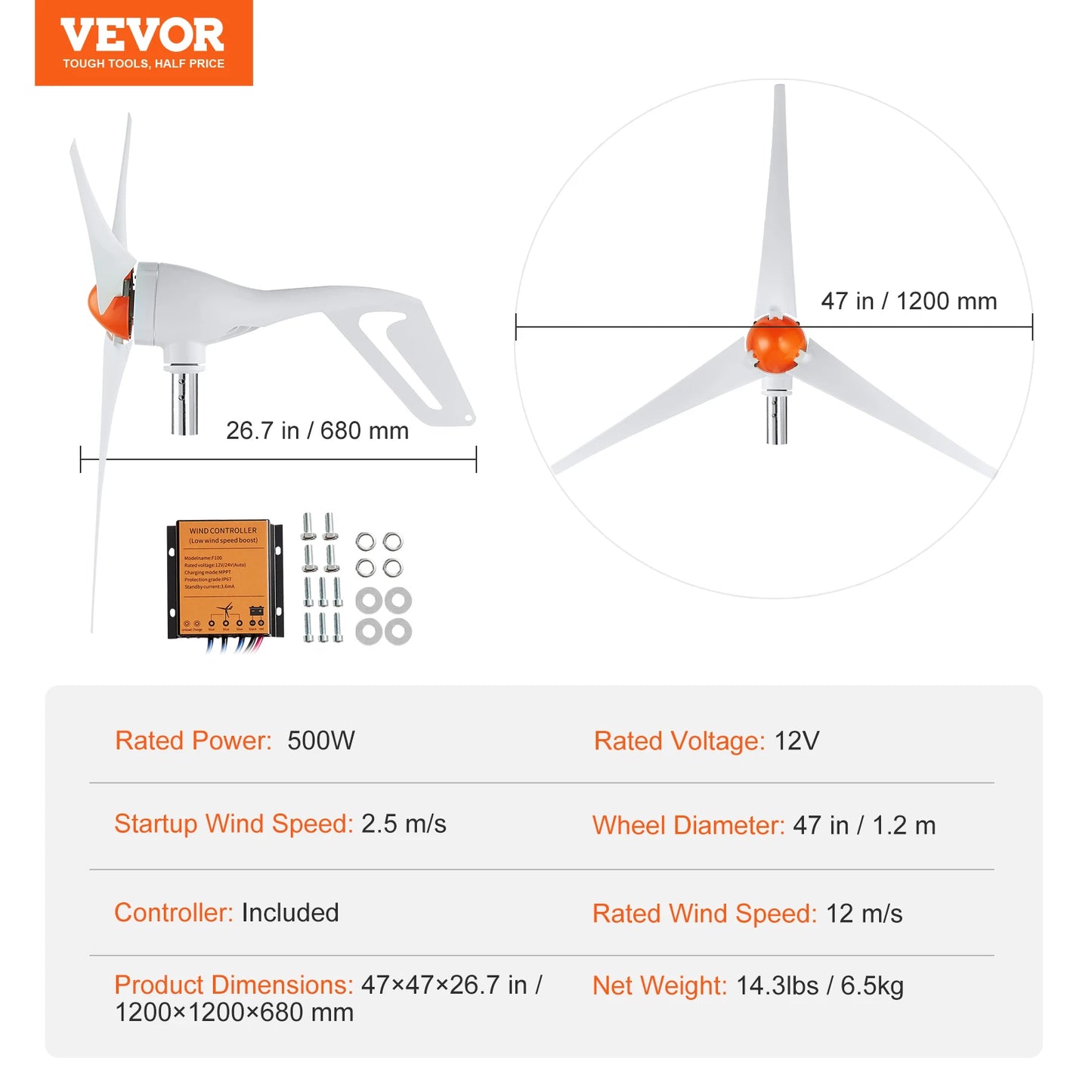 SucceBuy 12V Wind Turbine Generator MPPT Controller 500W/800W