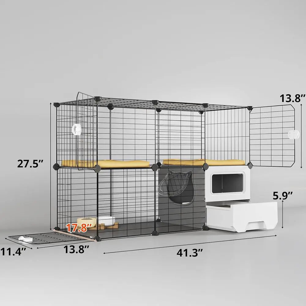 Detachable Metal Wire Cat Playpen with Litter Box Two Tiers