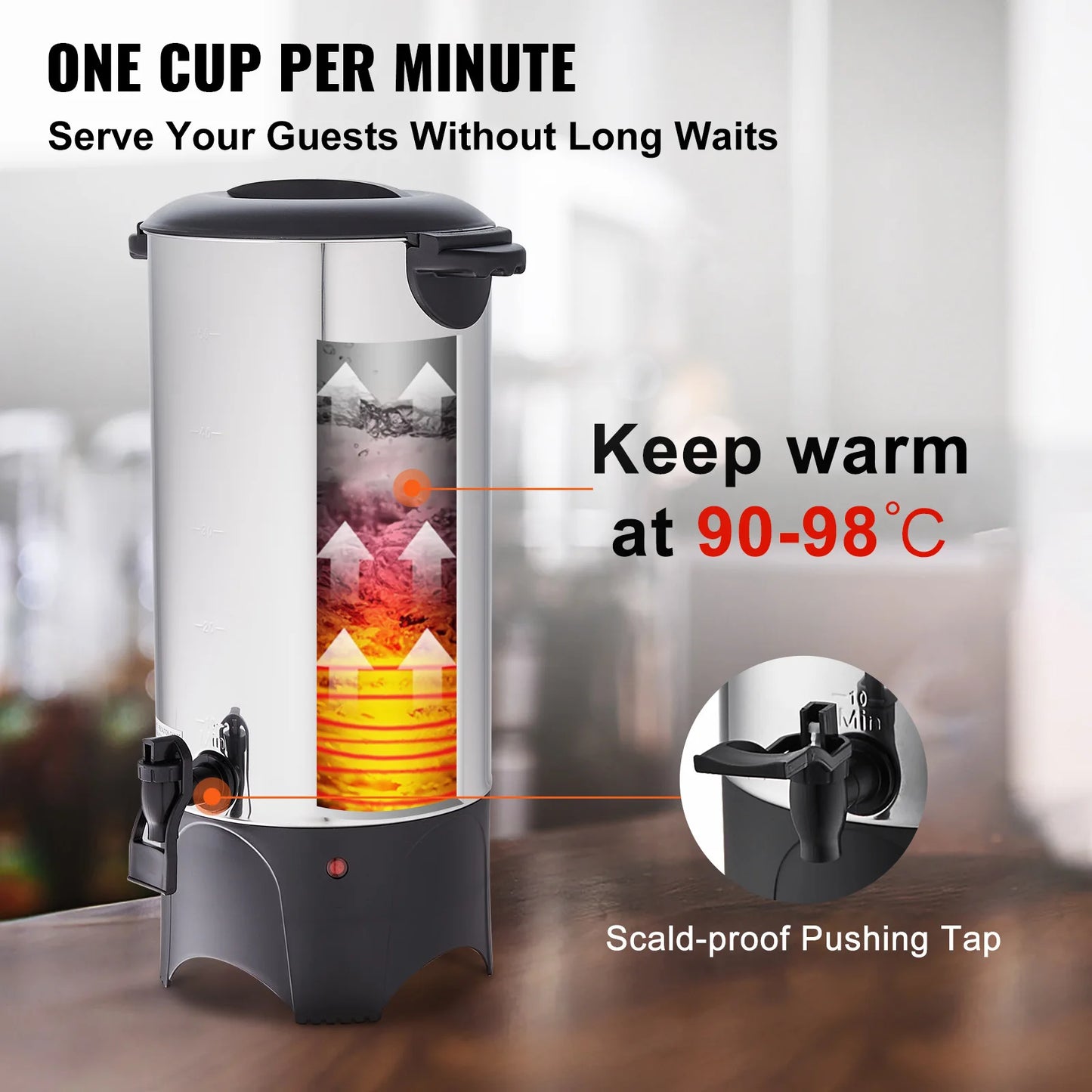 SucceBuy Commercial Coffee Urn Stainless Steel 1000W Electric Brewer