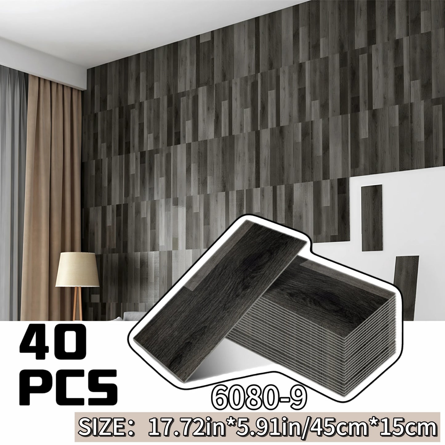 NINETAI 40 pieces of luxury wood-grain vinyl base panels, self-adhesive waterproof peel-off tiles, 17.8 inches x5.9 inches
