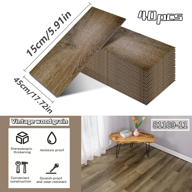 NINETAI 40 pieces of luxury wood-grain vinyl base panels, self-adhesive waterproof peel-off tiles, 17.8 inches x5.9 inches
