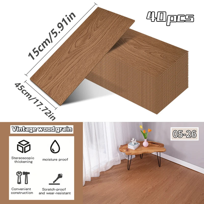 NINETAI 40 pieces of luxury wood-grain vinyl base panels, self-adhesive waterproof peel-off tiles, 17.8 inches x5.9 inches