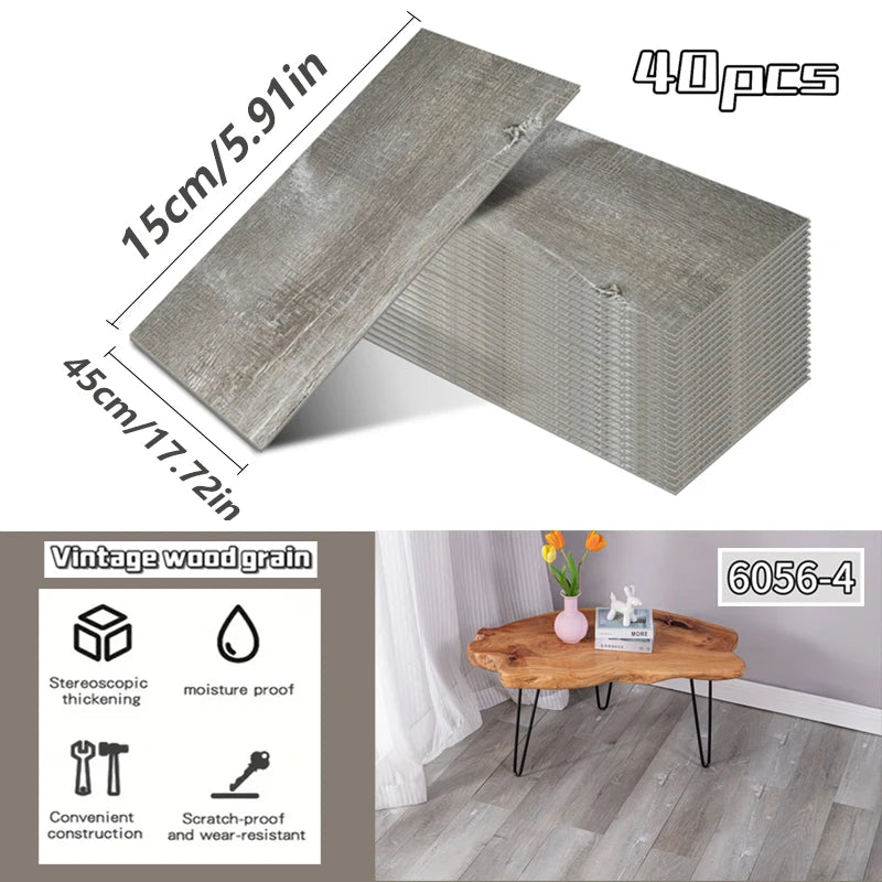 NINETAI 40 pieces of luxury wood-grain vinyl base panels, self-adhesive waterproof peel-off tiles, 17.8 inches x5.9 inches