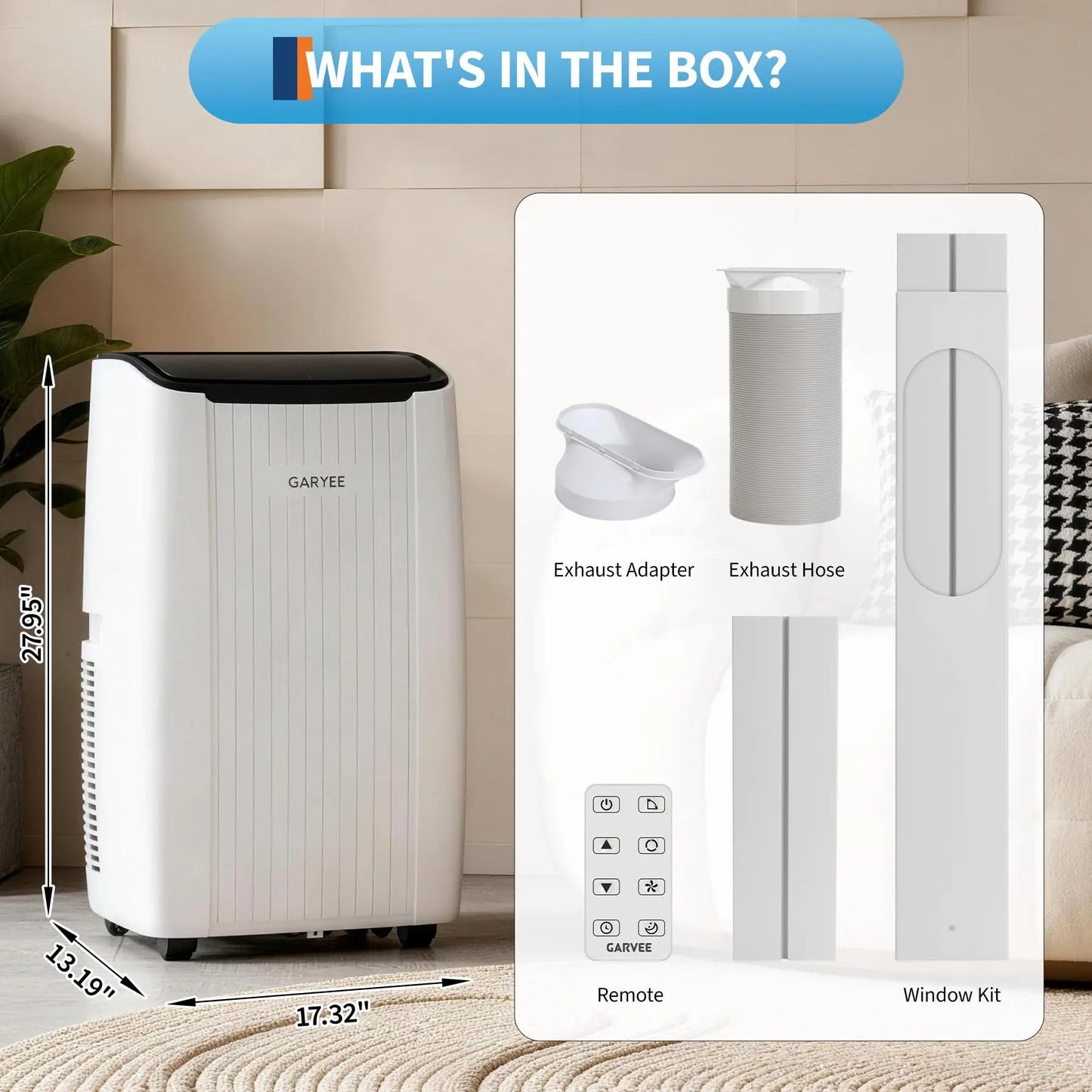 12000 BTU Portable Air Conditioner, Portable AC Unit with Dehumidifier, Fan and Remote Control, Energy Efficient Indoor AC Conditioner for Rooms Up to 550 Sq. ft., White