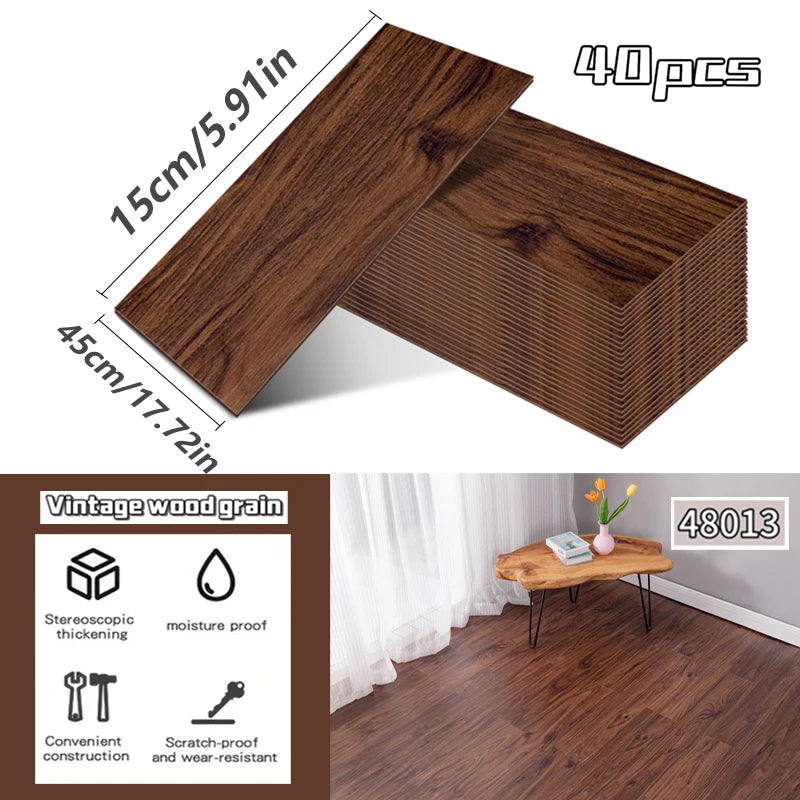NINETAI 40 pieces of luxury wood-grain vinyl base panels, self-adhesive waterproof peel-off tiles, 17.8 inches x5.9 inches