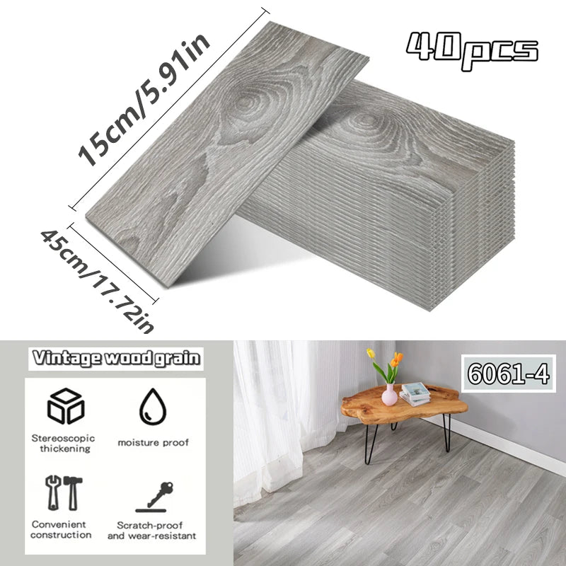 NINETAI 40 pieces of luxury wood-grain vinyl base panels, self-adhesive waterproof peel-off tiles, 17.8 inches x5.9 inches