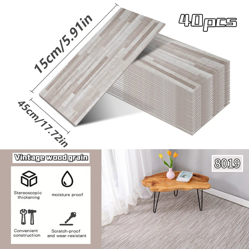 NINETAI 40 pieces of luxury wood-grain vinyl base panels, self-adhesive waterproof peel-off tiles, 17.8 inches x5.9 inches
