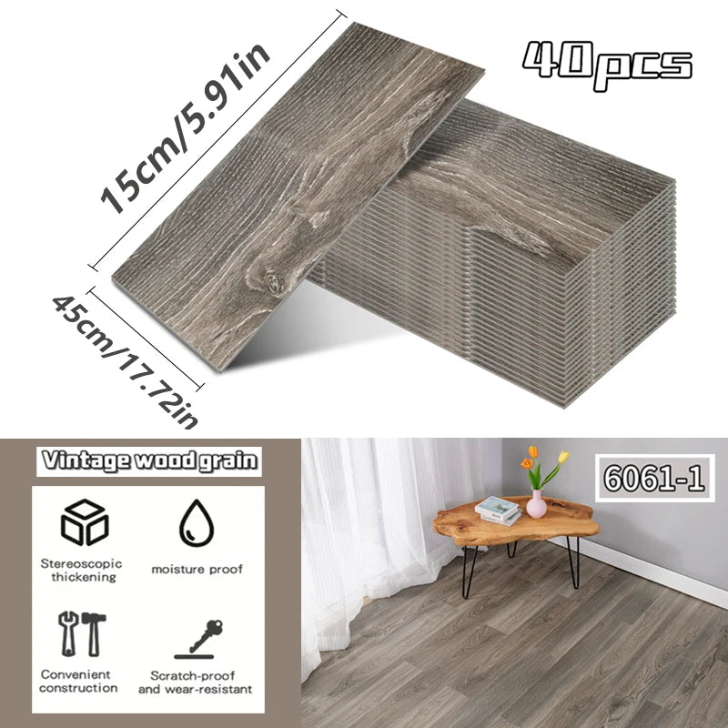 NINETAI 40 pieces of luxury wood-grain vinyl base panels, self-adhesive waterproof peel-off tiles, 17.8 inches x5.9 inches