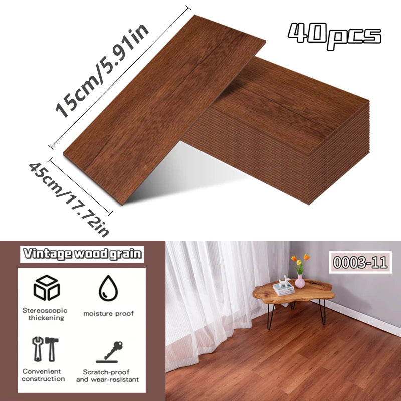 NINETAI 40 pieces of luxury wood-grain vinyl base panels, self-adhesive waterproof peel-off tiles, 17.8 inches x5.9 inches