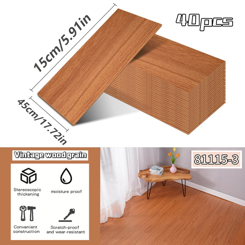 NINETAI 40 pieces of luxury wood-grain vinyl base panels, self-adhesive waterproof peel-off tiles, 17.8 inches x5.9 inches