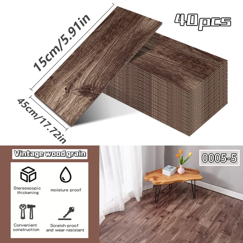 NINETAI 40 pieces of luxury wood-grain vinyl base panels, self-adhesive waterproof peel-off tiles, 17.8 inches x5.9 inches
