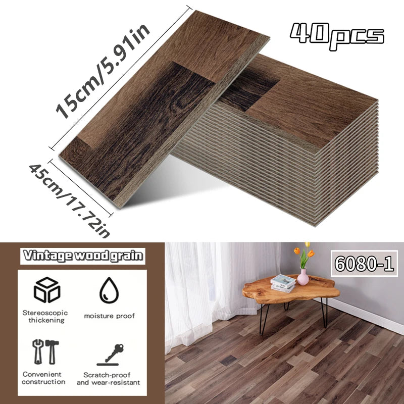 NINETAI 40 pieces of luxury wood-grain vinyl base panels, self-adhesive waterproof peel-off tiles, 17.8 inches x5.9 inches