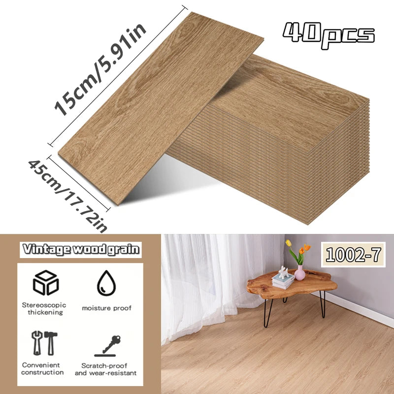 NINETAI 40 pieces of luxury wood-grain vinyl base panels, self-adhesive waterproof peel-off tiles, 17.8 inches x5.9 inches