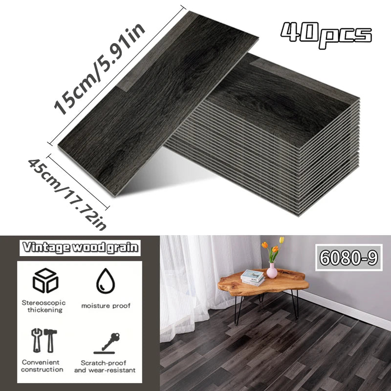 NINETAI 40 pieces of luxury wood-grain vinyl base panels, self-adhesive waterproof peel-off tiles, 17.8 inches x5.9 inches
