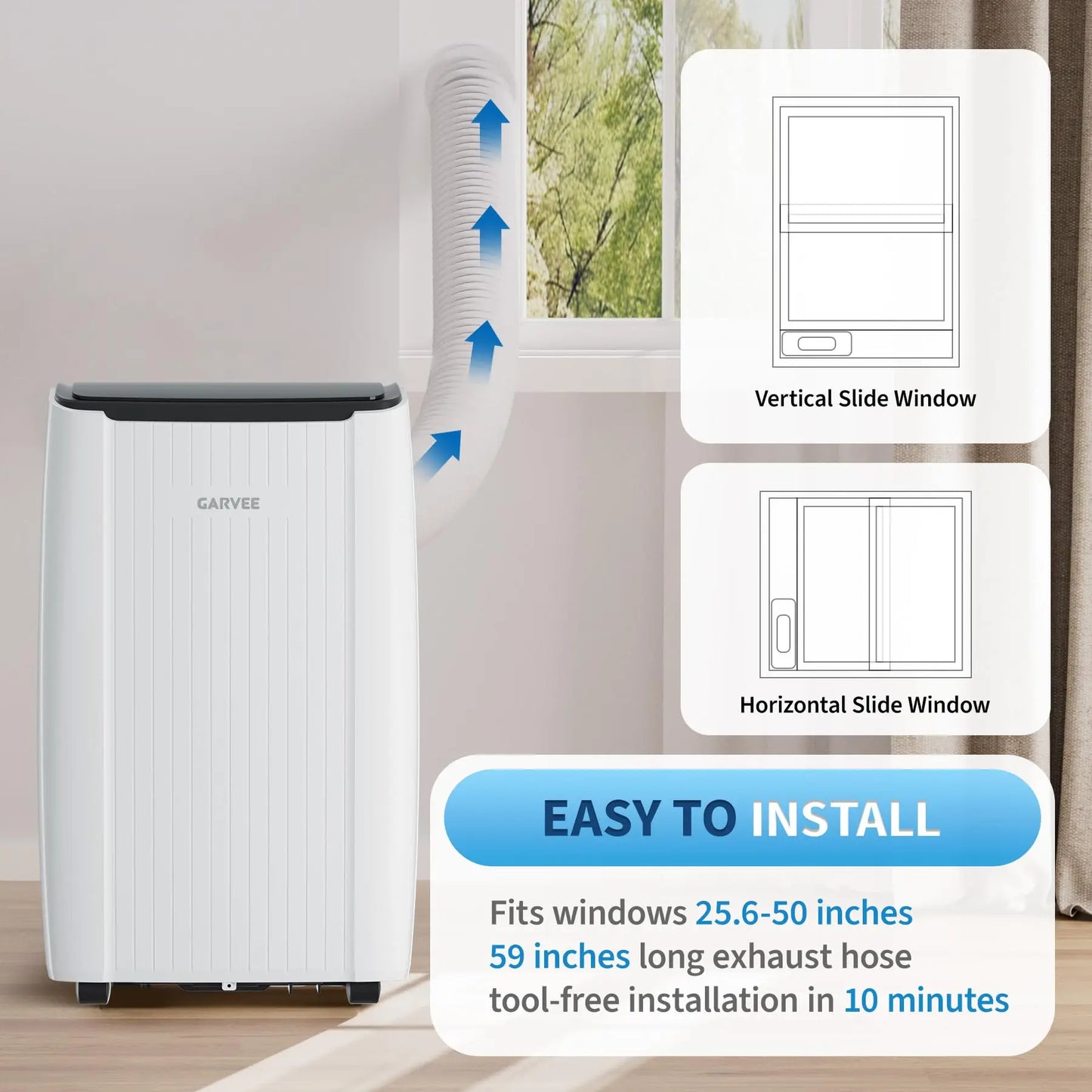 12000 BTU Portable Air Conditioner, Portable AC Unit with Dehumidifier, Fan and Remote Control, Energy Efficient Indoor AC Conditioner for Rooms Up to 550 Sq. ft., White