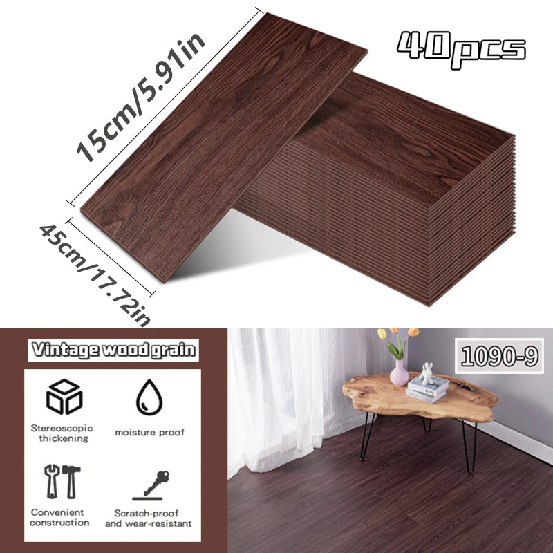 NINETAI 40 pieces of luxury wood-grain vinyl base panels, self-adhesive waterproof peel-off tiles, 17.8 inches x5.9 inches