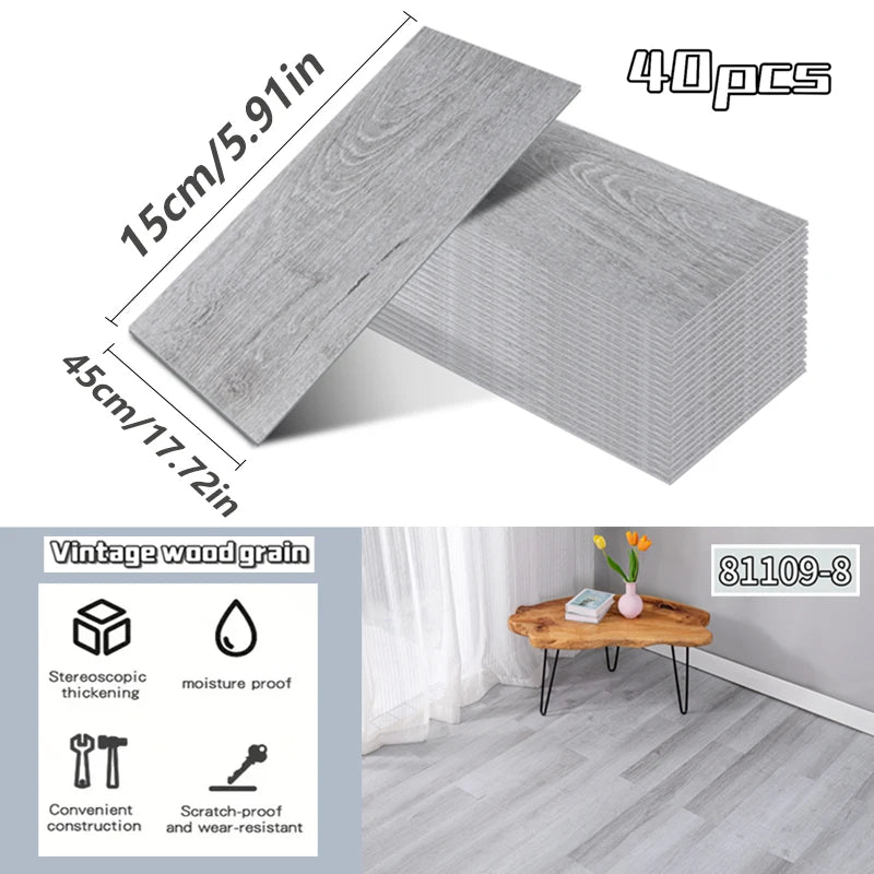 NINETAI 40 pieces of luxury wood-grain vinyl base panels, self-adhesive waterproof peel-off tiles, 17.8 inches x5.9 inches