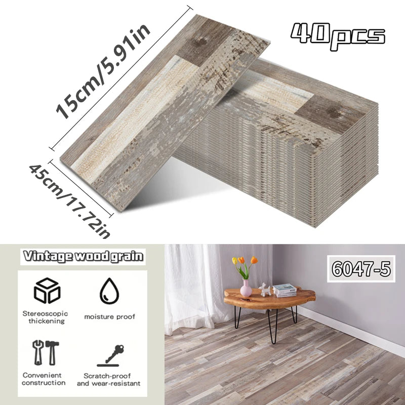 NINETAI 40 pieces of luxury wood-grain vinyl base panels, self-adhesive waterproof peel-off tiles, 17.8 inches x5.9 inches