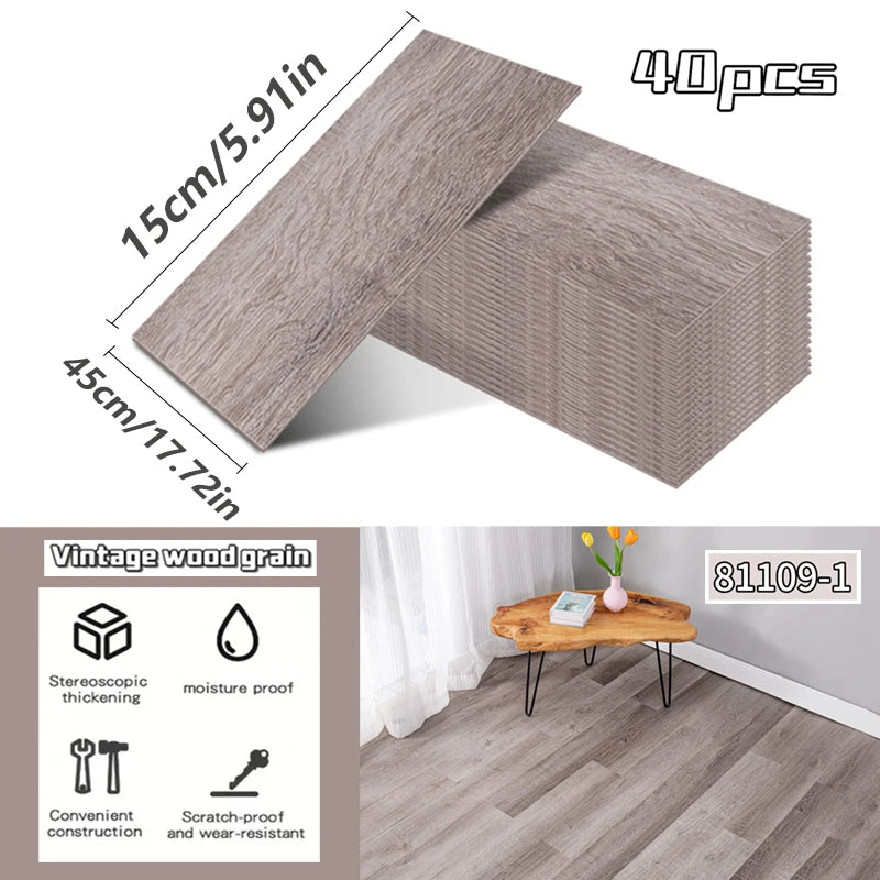 NINETAI 40 pieces of luxury wood-grain vinyl base panels, self-adhesive waterproof peel-off tiles, 17.8 inches x5.9 inches