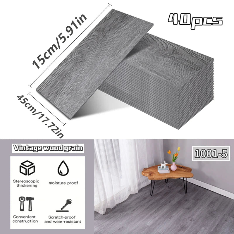 NINETAI 40 pieces of luxury wood-grain vinyl base panels, self-adhesive waterproof peel-off tiles, 17.8 inches x5.9 inches