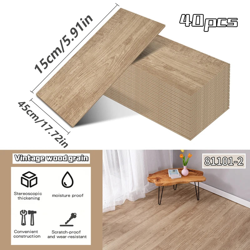 NINETAI 40 pieces of luxury wood-grain vinyl base panels, self-adhesive waterproof peel-off tiles, 17.8 inches x5.9 inches