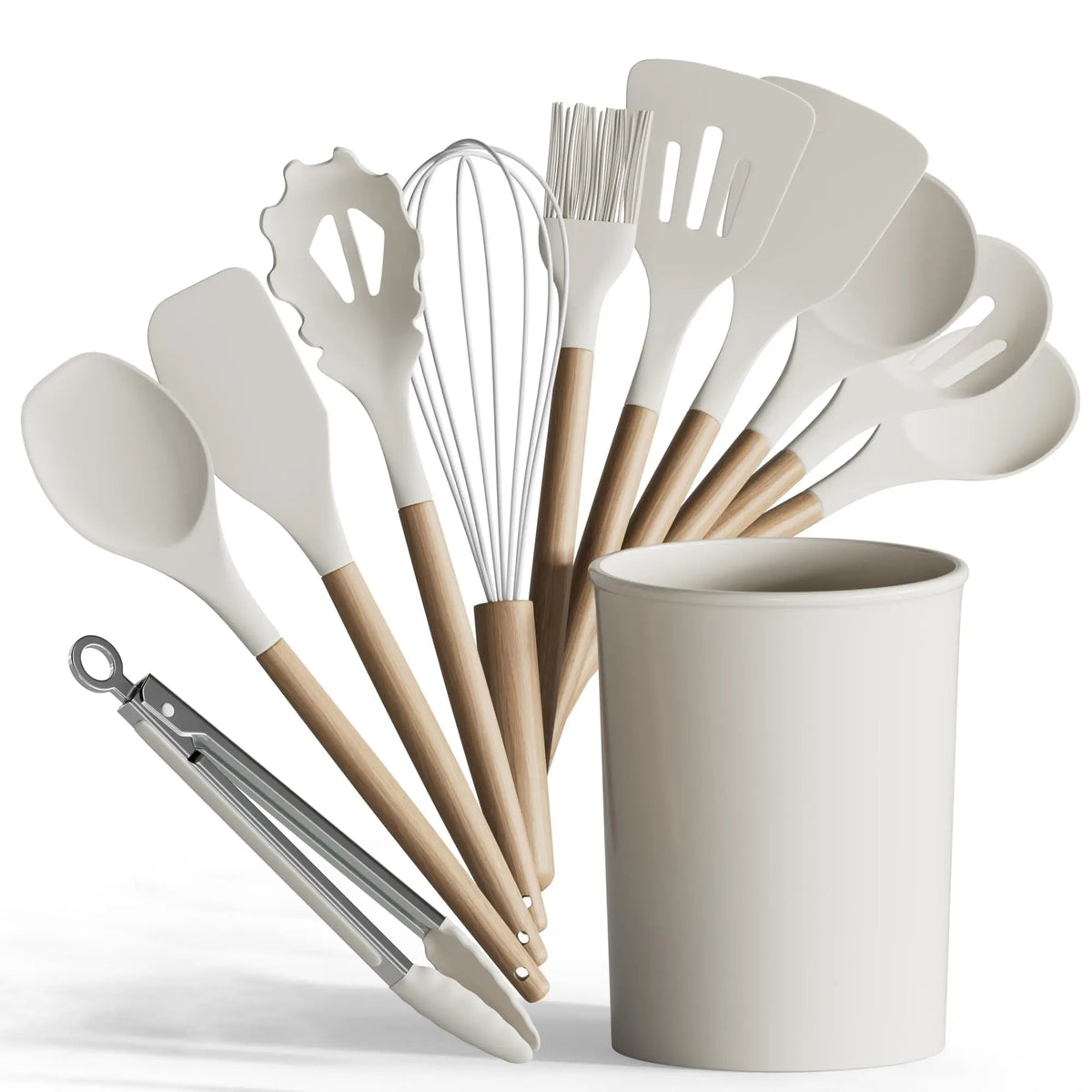 Premium Food Grade Silicone Kitchen Utensil Set With Wooden Handles