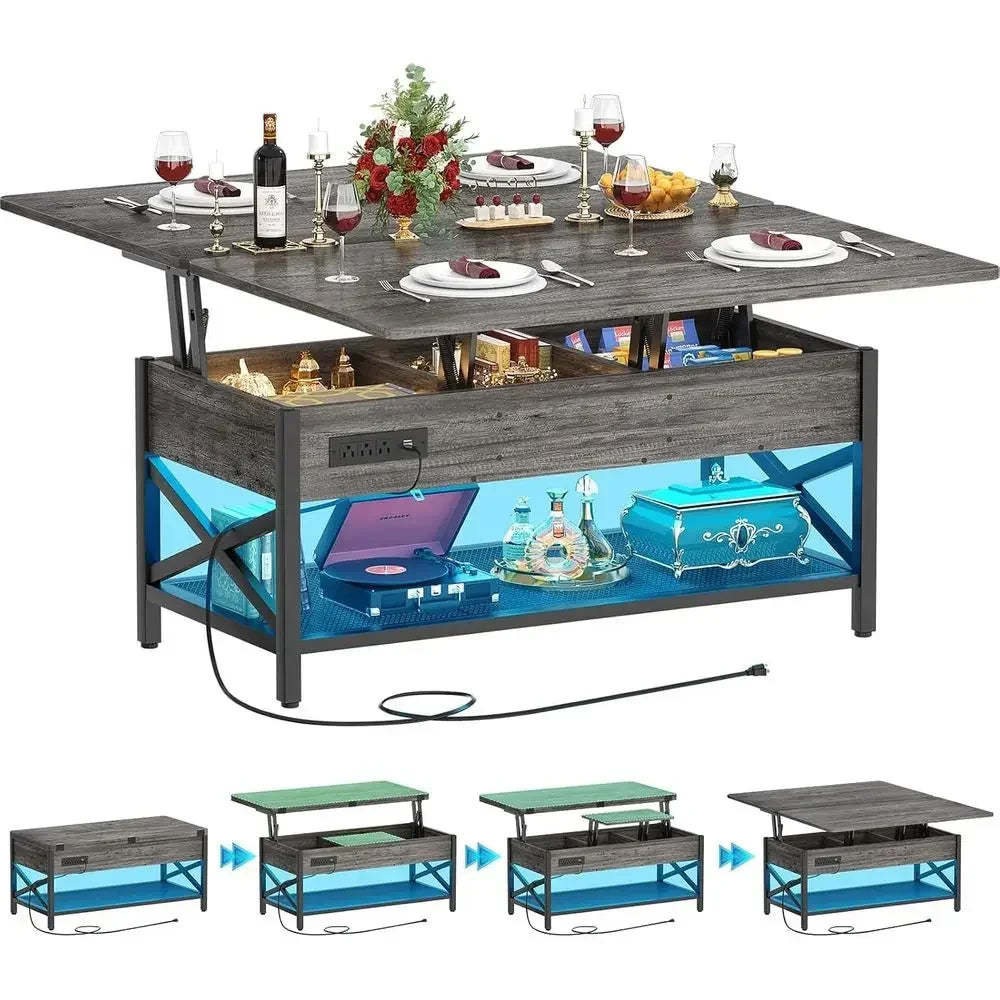 Coffee Table With LED Light Converts To Dining Table