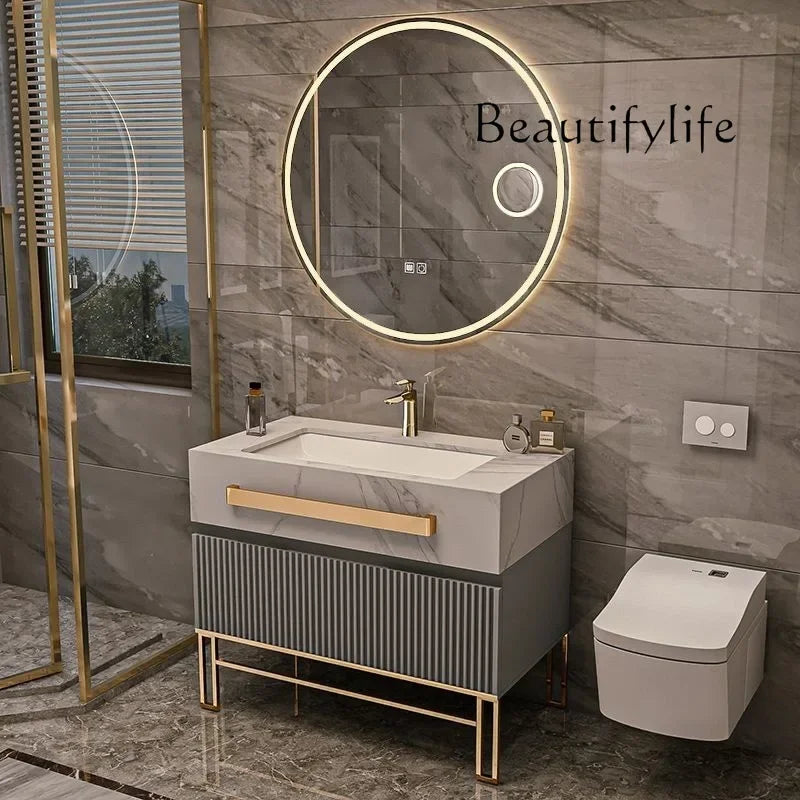 Luxury Bathroom Vanity Cabinet With Smart Led Rock Slab Countertop