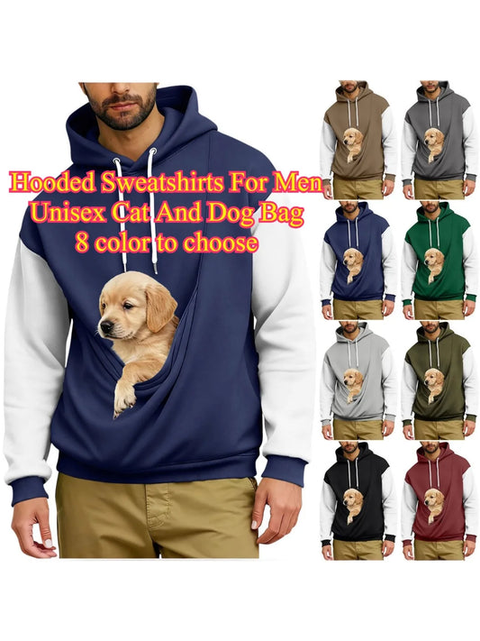 Hooded Sweatshirts For Men Unisex Cat And Dog Bag Hooded Sweatshirt Pocket Pet Bag Holder Pullover Hoodies Men Apparel