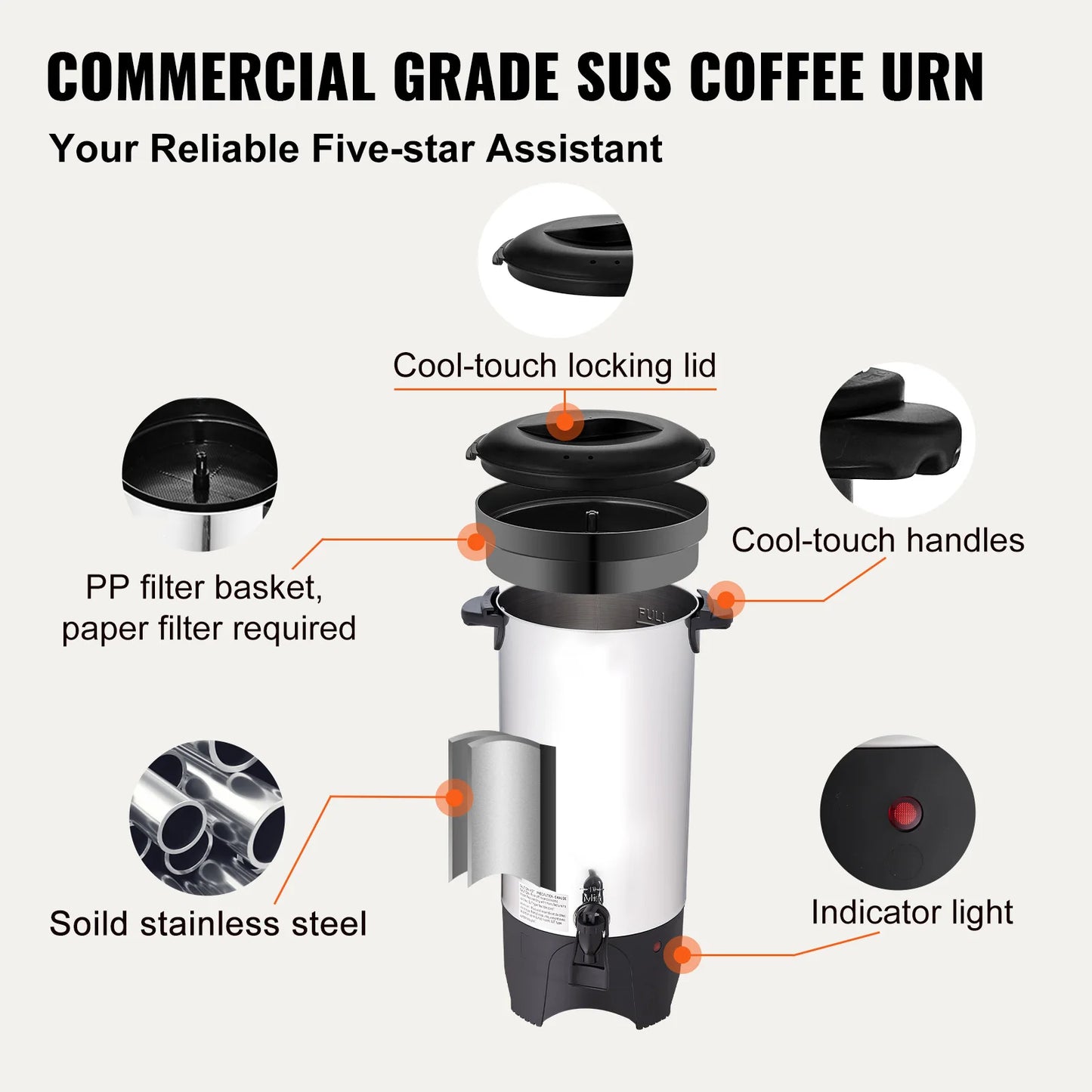 SucceBuy Commercial Coffee Urn Stainless Steel 1000W Electric Brewer