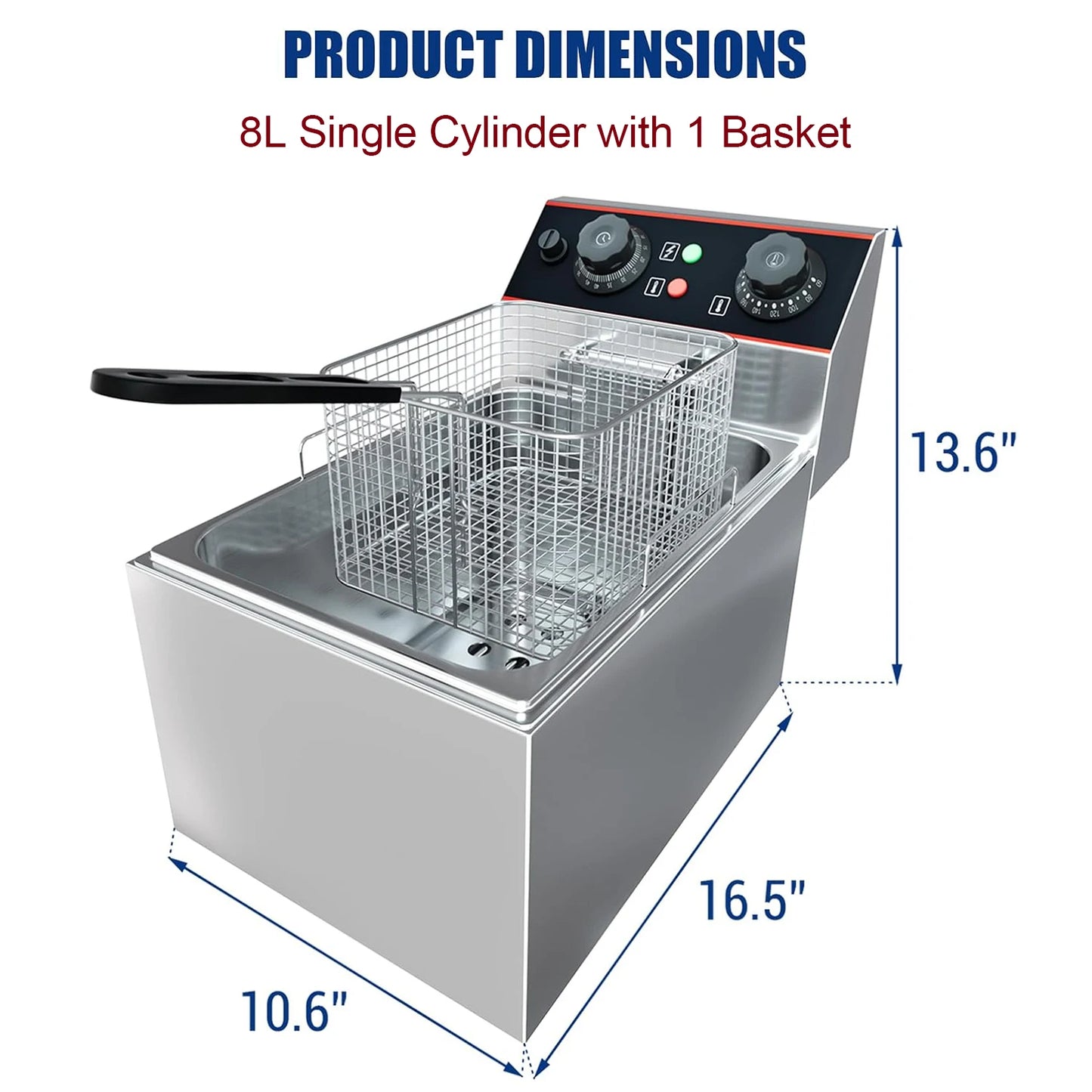 Acekool Commercial Electric Deep Fryer With Baskets Adjustable Temperature