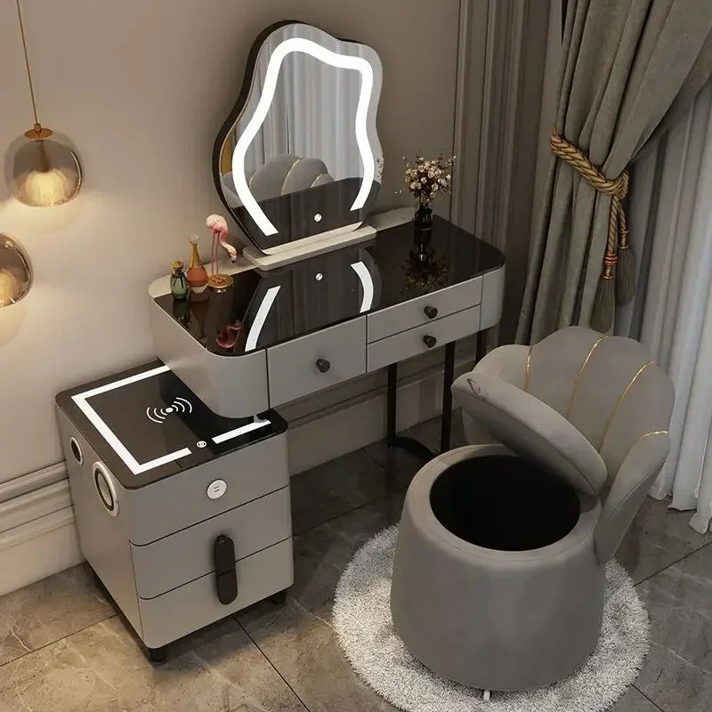 Luxury Glass Vanity Table With Smart Wireless Charging Led Mirror