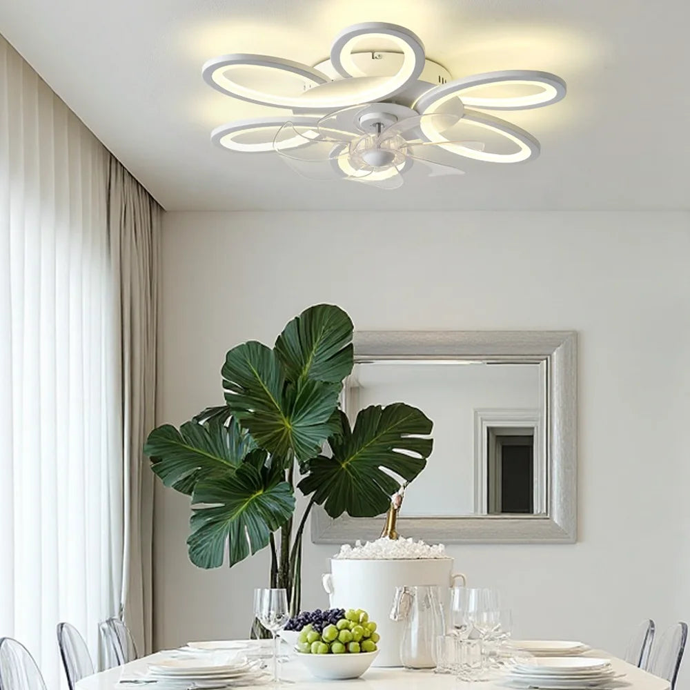 Fan light with a Chinese knot design, featuring stepless dimming, 6 fan speed settings, a timer function, and a reversible motor; ideal for use above a dining table, in a bedroom, or in a study