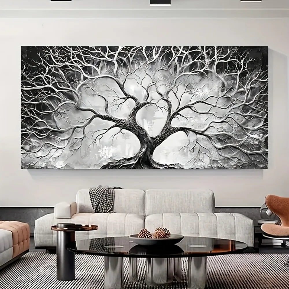 Large canvas wall art with 1.5 inch thick pine frame - beautifully painted black and white, suitable for living room decoration