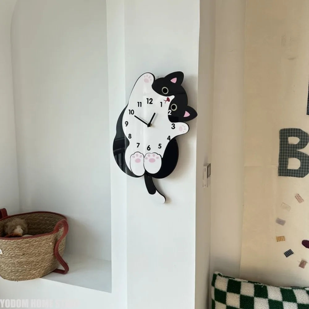 Cartoon Cat Tail Swaying Wall Clock - Silent Non-Ticking Creative Home Decor for Living Room, Bedroom & Kids Room