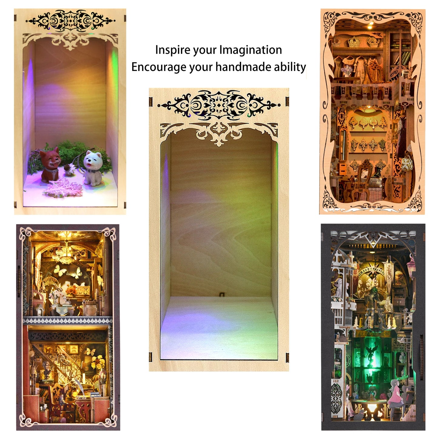 DIY Book Nook Shelf Insert Kits Freedom Of Creation Dollhouse Wooden Miniature Building Kit Bookend Bookshelf Home Decoration