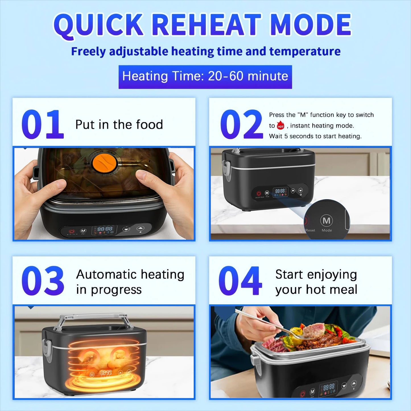 12000mAh Wireless Lunch Box Heater With Five-Sided Heating Leak-Proof
