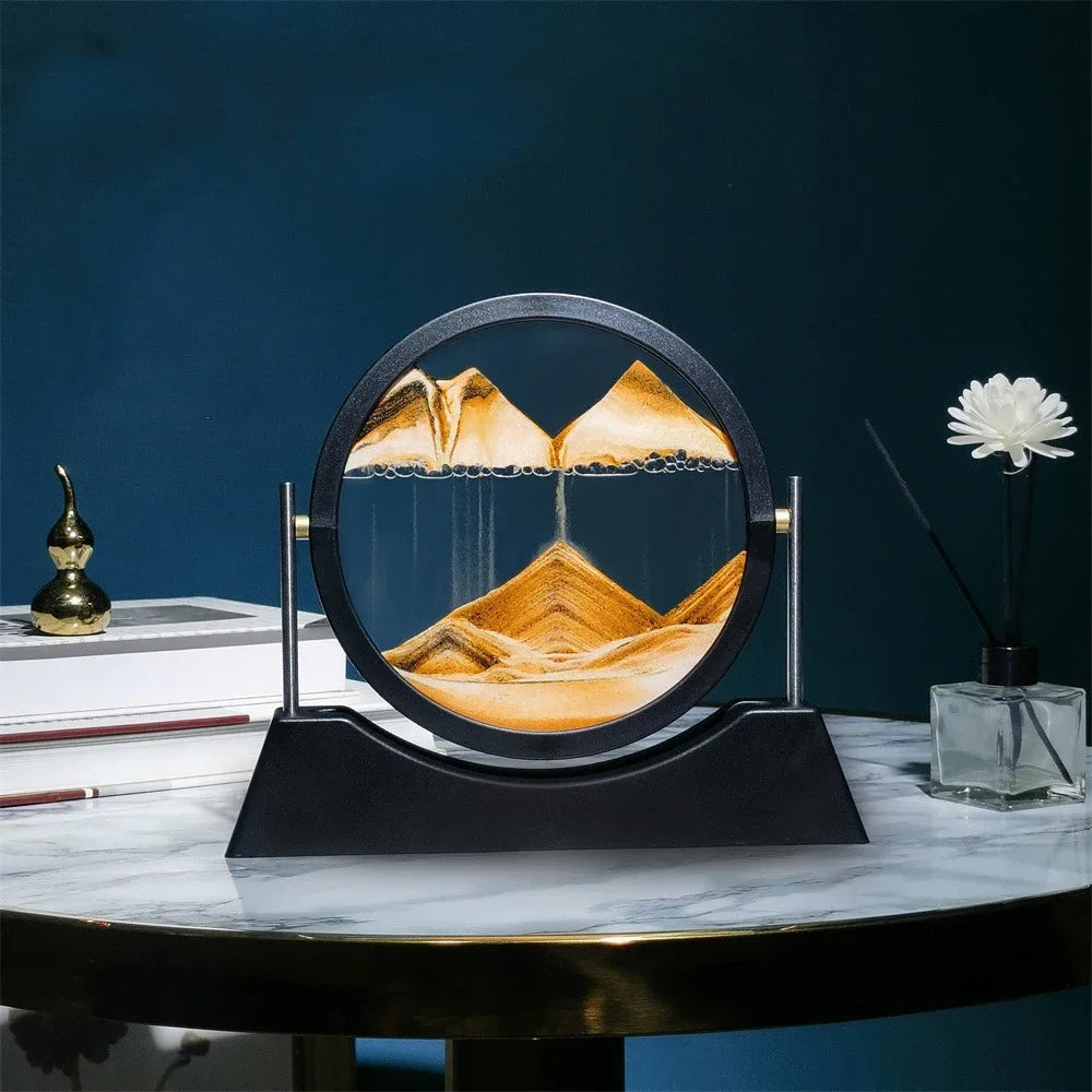 Rotatable Sandscape Moving Sand Art Picture Flowing Sand Painting Round Glass Quicksand 3D Hourglass Office Home Decor Gifts