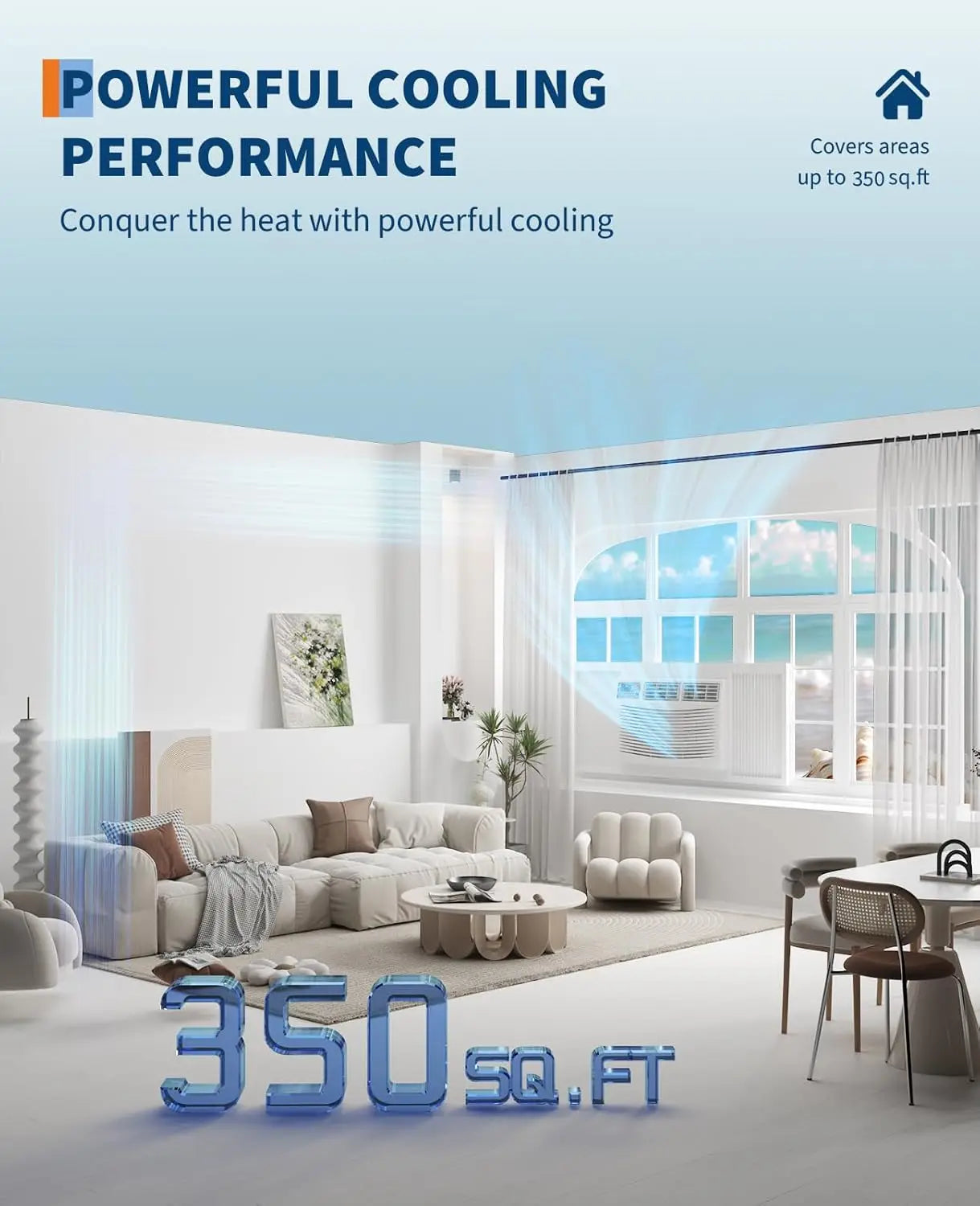 8000Btu Window Air Conditioner, Smart Air Conditioner Window Unit Remote/App Control, Cools Up to 350 Sq. Ft., Dehumidifier, Fan