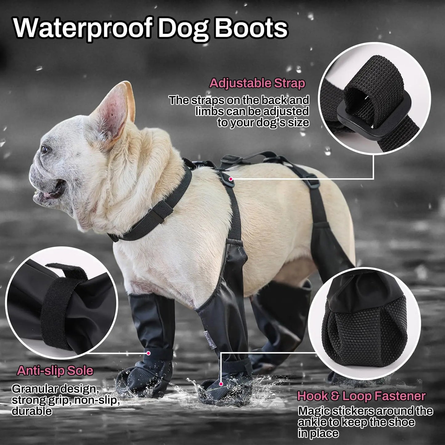 Dog Full-Leg Waterproof Protectors Mud & Stain Resistant Non-Slip Dog Shoes Perfect for Medium & Small Pet Breeds in Rainy Days